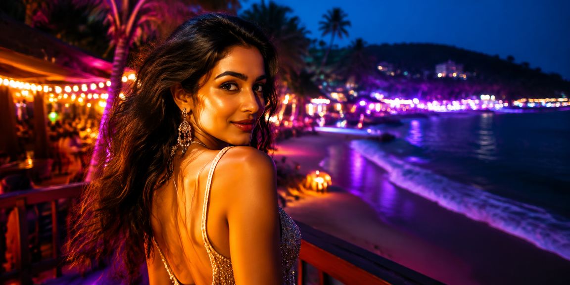 Lady playing Andar Bahar in Goa with Bollywood style background
